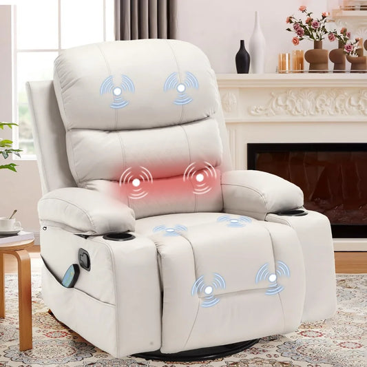 Massage Swivel Rocker Recliner Chair with Heat and Cup Holders