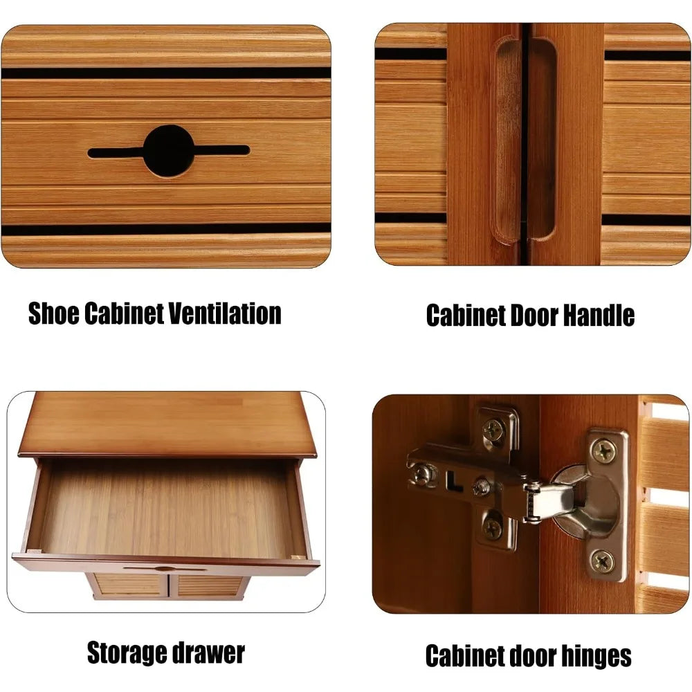 5 Tier Bamboo Shoe Cabinet Organizer Retro Entryway Storage Unit