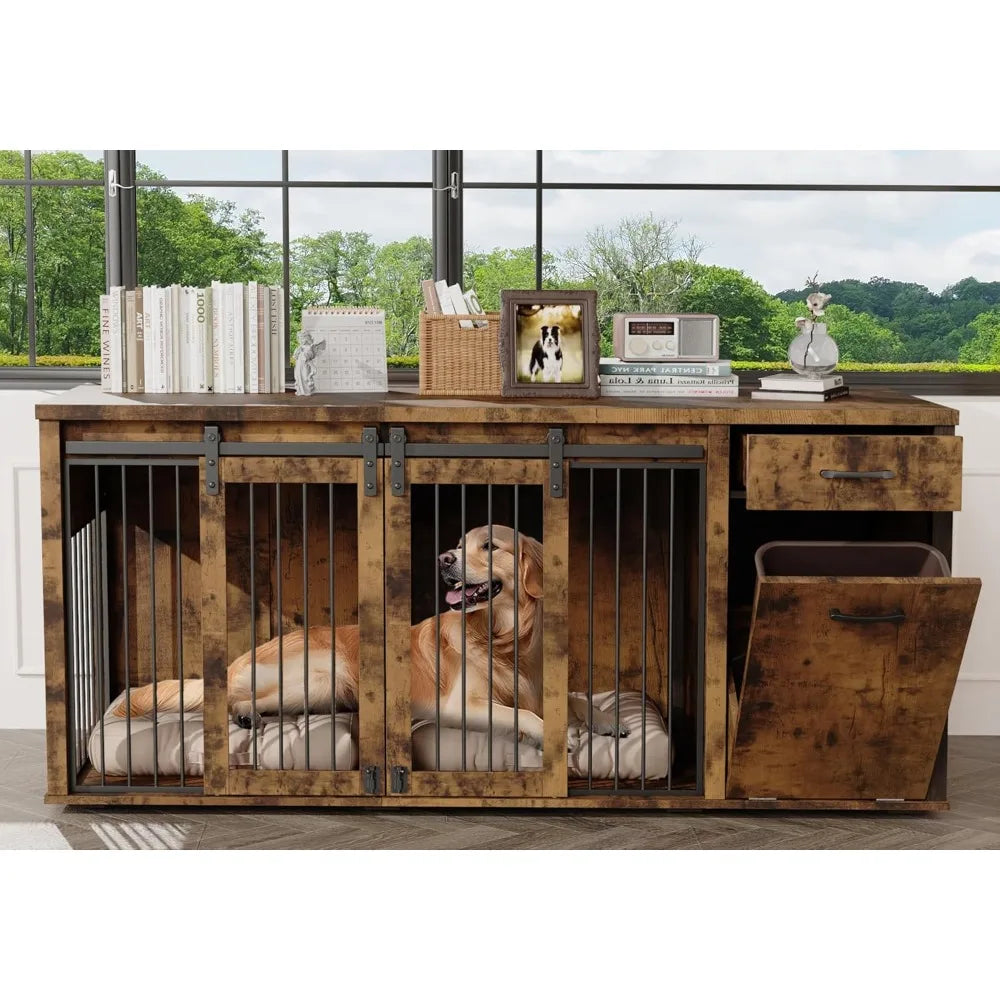 Ljustra Furniture Style Dog Crate with Storage for 2 Dogs Large Kennel