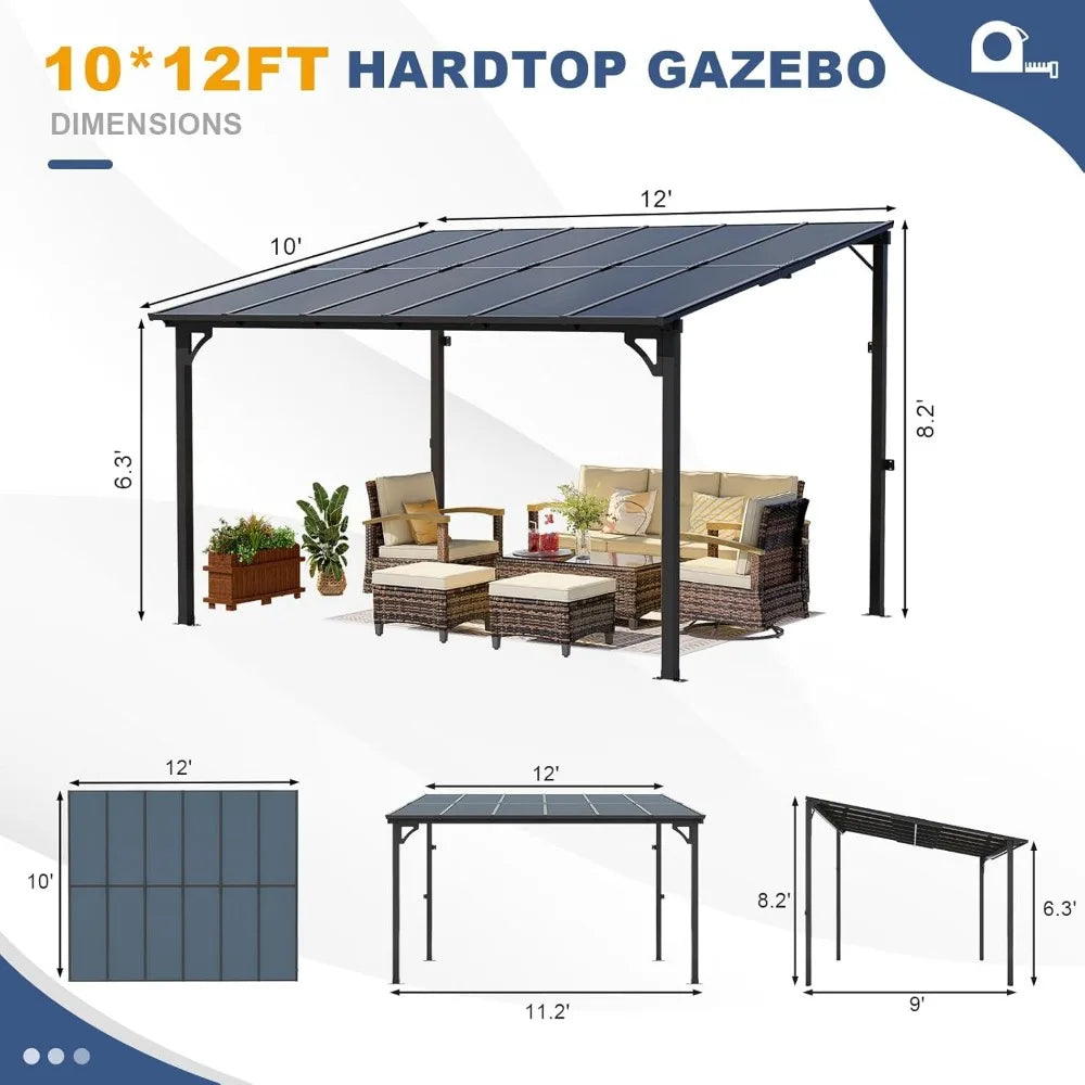 10x12 Wall Mounted Lean to Metal Awnings Outdoor Patio Gazebo