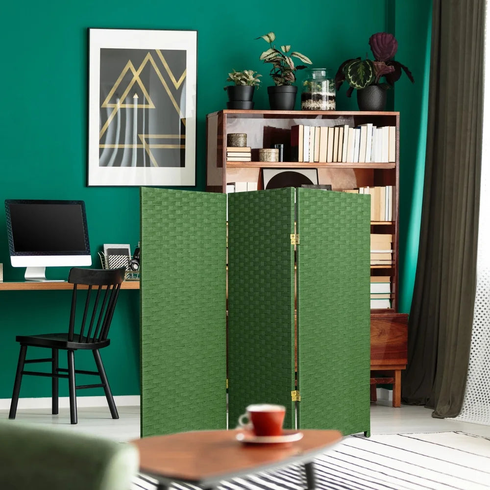 Natural Fiber Woven Room Divider 4ft Tall 3 Panel Flexible Screen