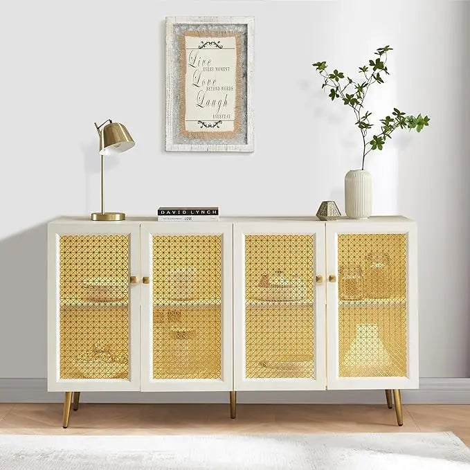 63 Inch Large Buffet Sideboard with LED Light Storage Accent Cabinet