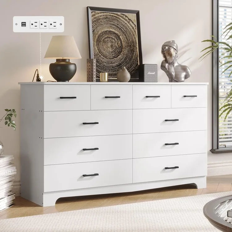 White Dresser 10 Drawers Chest of Drawers Storage Organizer TV Stand