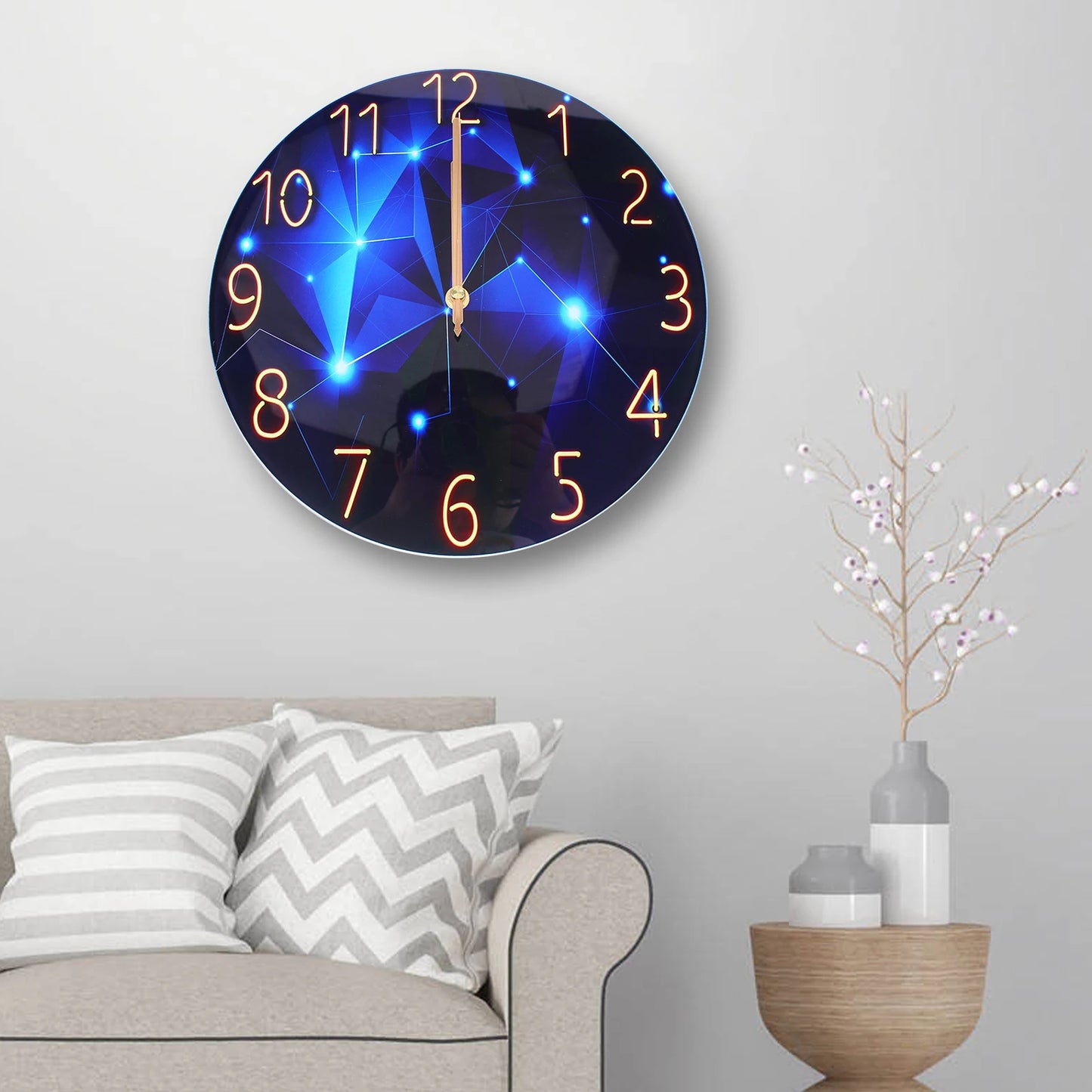 Ultra-Thin Round Tempered Glass Wall Clock Diamond Modern Home Decor