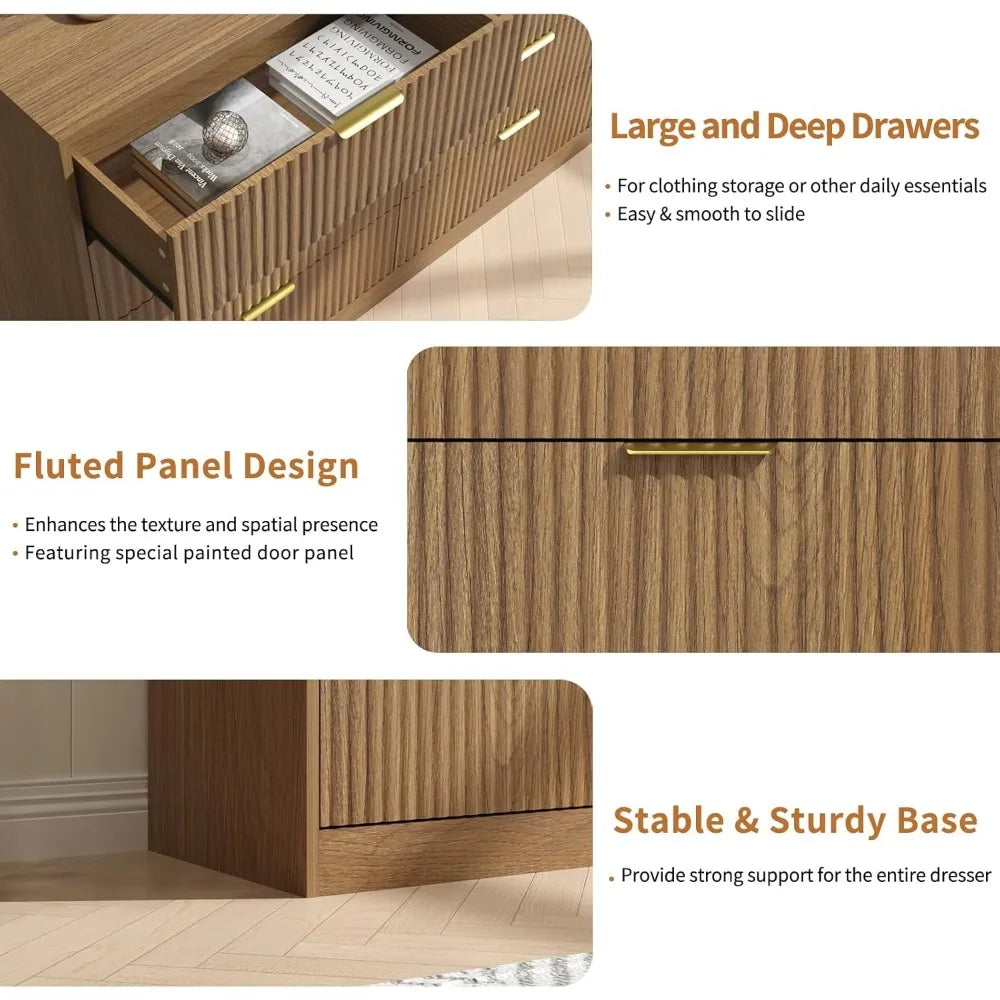 Dresser with 8 Drawers 55 Inch Wooden Mid Century Chest of Drawers