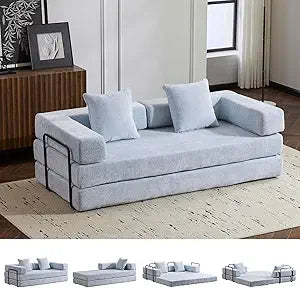 4-in-1 Foldable Corduroy Sofa Bed, Convertible Sleeper Couch, Dark Grey