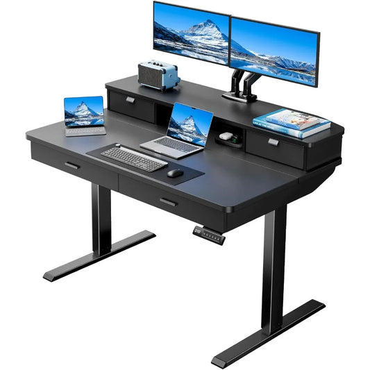 Electric Standing Desk with 4 Drawers Adjustable Height Home Office