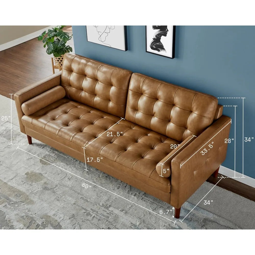 Ljustra Leather Sofa Mid-Century Modern 3 Seater Comfy Couch Living Room