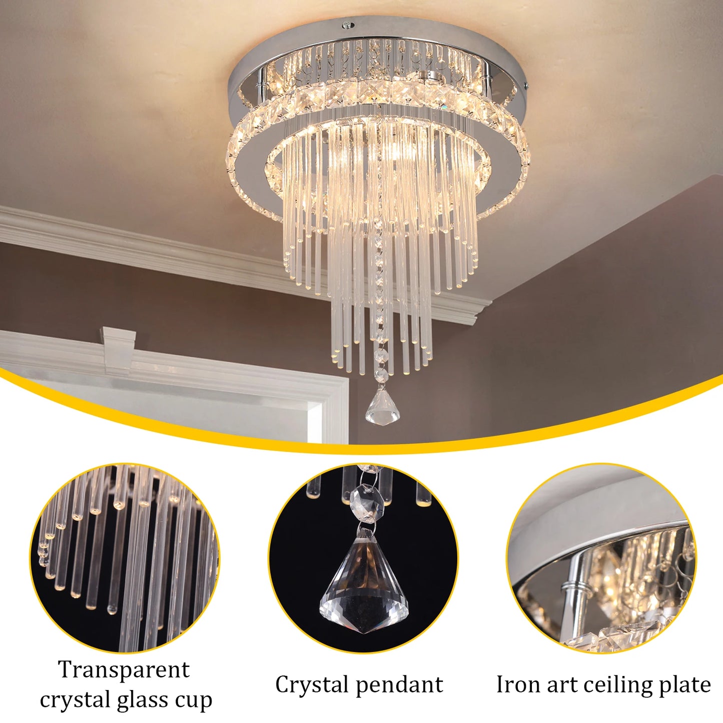Drop Crystal Pendant Light Chandelier Ceiling Lamp for Dining Room