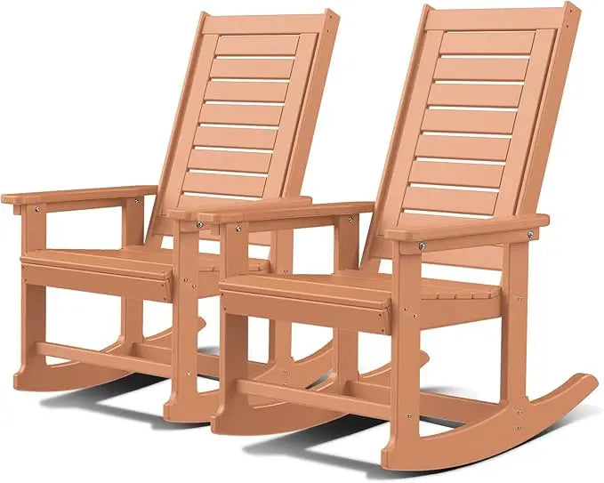 Outdoor Rocking Chairs Set of 2 HDPE Plastic Oversized Rockers