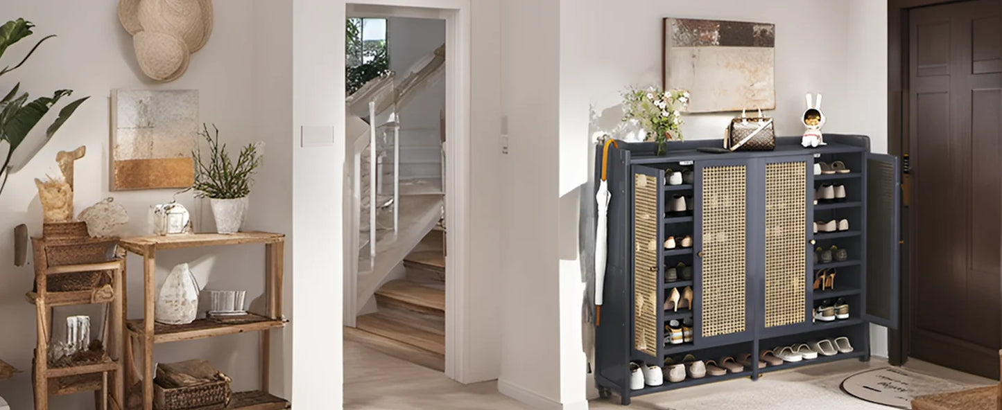 8 Tier Bamboo Shoe Storage Cabinet Freestanding Shoe Rack for Closet