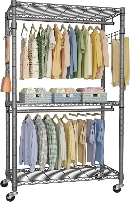 Heavy-Duty Portable Closet Garment Rack Adjustable Shelves 76 Inch