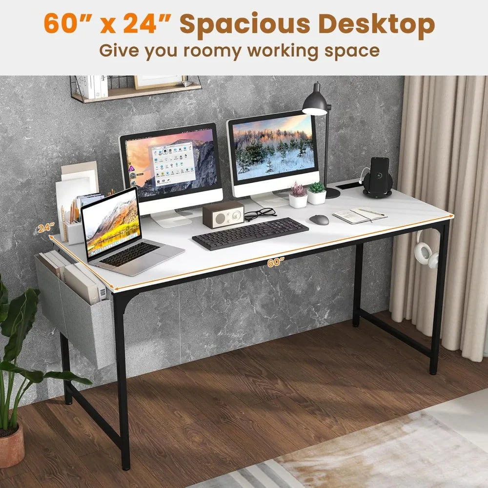 20 FT Conference Table with Charging Station Rectangular Desk Set of 4