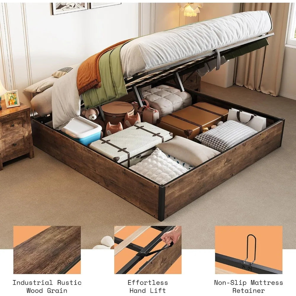AMERLIFE Lift Up Storage King Bed Frame Platform Bed with Storage