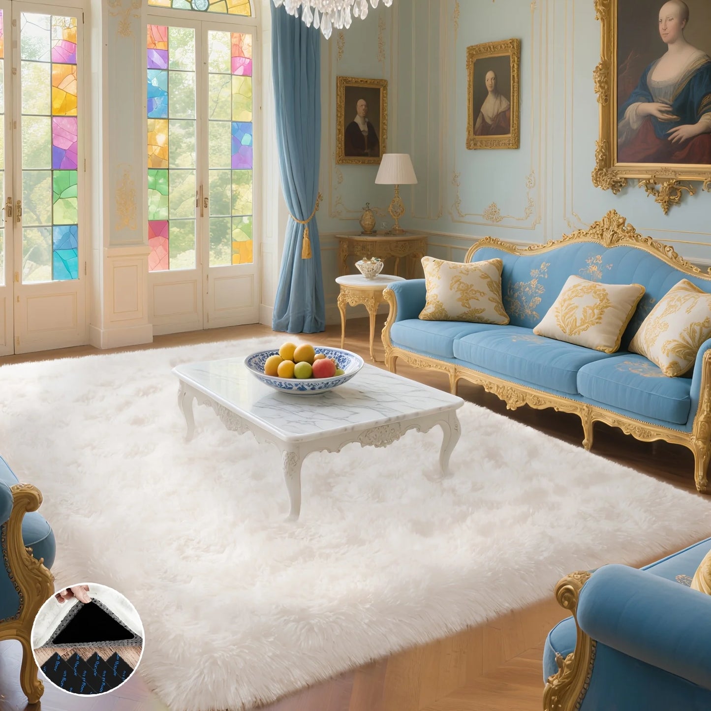 Off-White Soft Shaggy Non-Slip Rug Luxury Plush Carpet for Home Decor