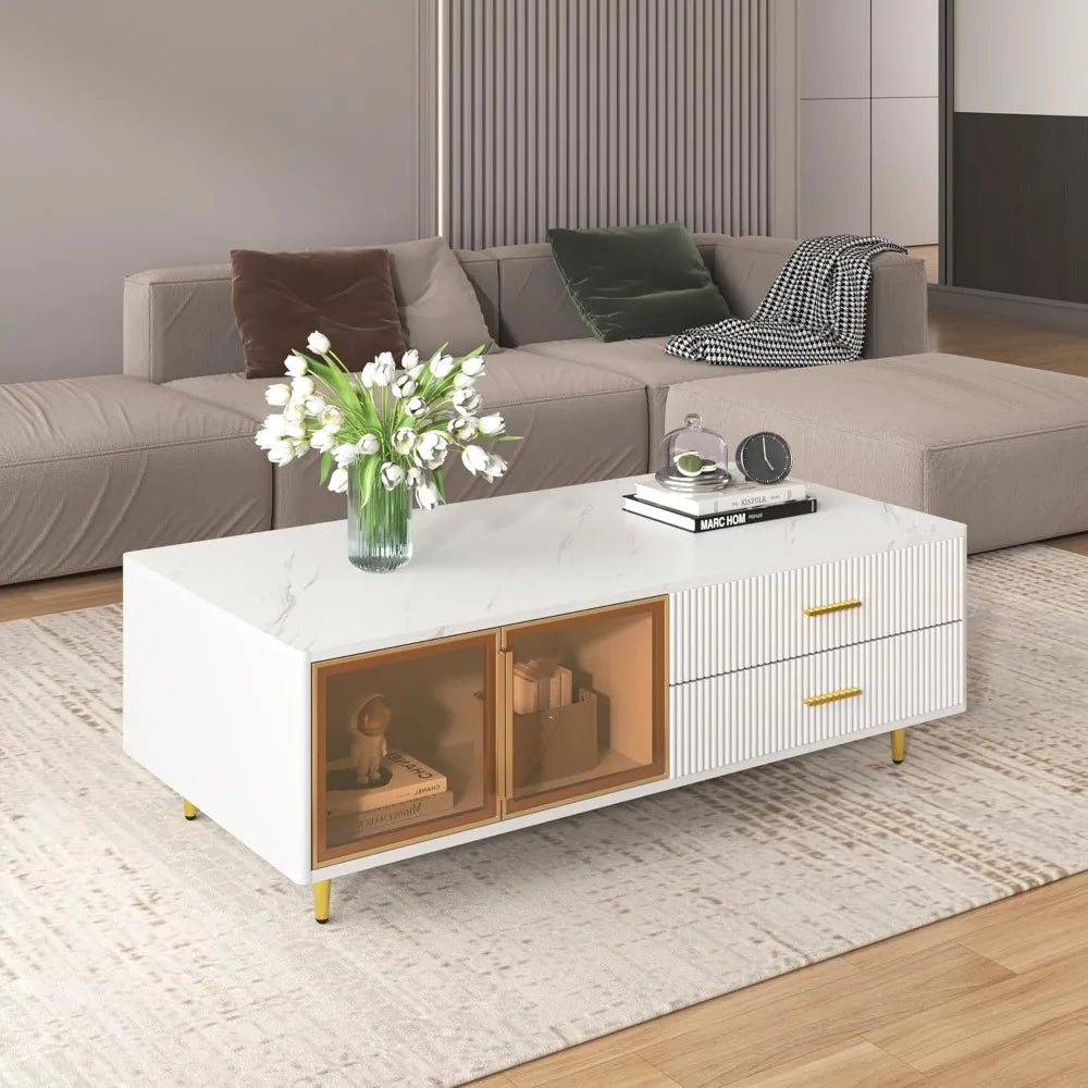 Ljustra Modern Coffee Table with Storage Drawers and Multi-Color Lighting