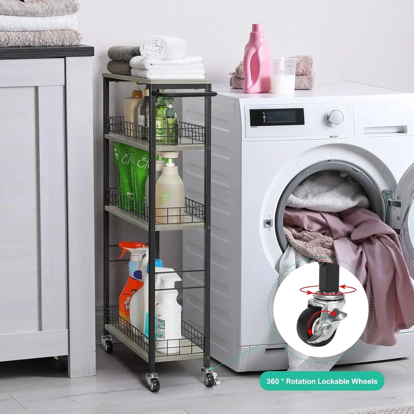 4-Tier Slim Storage Cart with Wheels Mobile Kitchen Organizer Space Saver