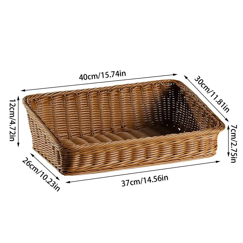 Rectangular Rattan Serving Tray Wicker Storage Basket With Handles