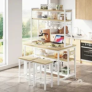 Stylish Kitchen Island Dining Table Set with Storage and Power Outlets