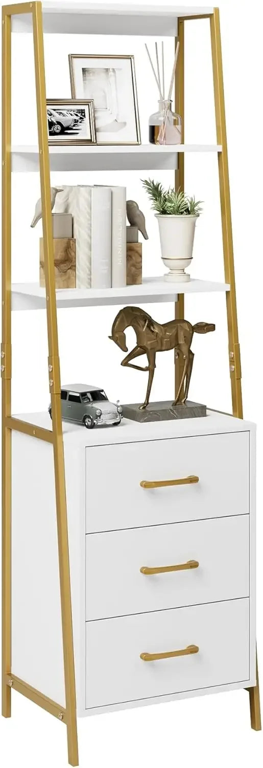 White Gold 4-Tier Bookshelf Modern Ladder Storage Organizer Living Room