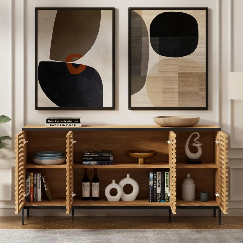 Ljustra Slatted Sideboard Cabinet 4 Doors Accent Storage Console