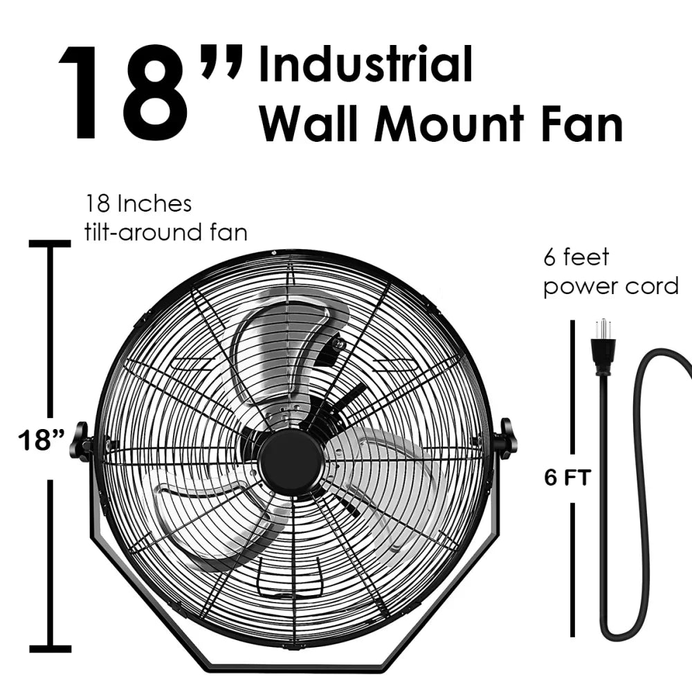 Black Industrial Wall Mount Fan High Velocity 3 Speed Quiet Air Circulation