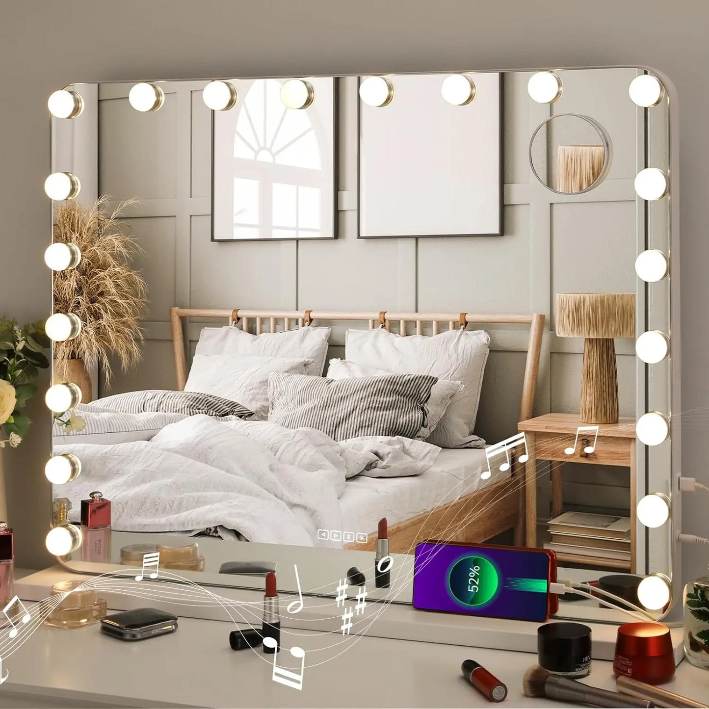 Hollywood Vanity Mirror Bluetooth Speaker with 20 LED Bulbs Dimmable