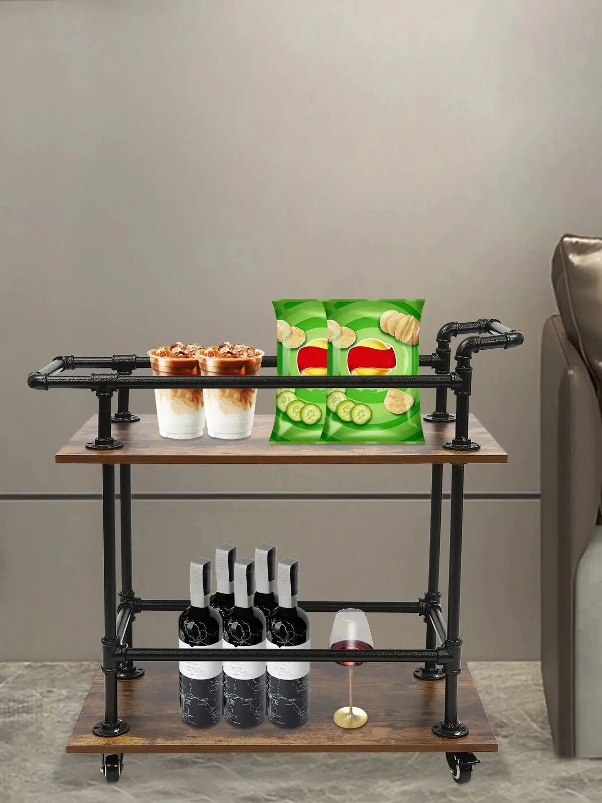 Ljustra Industrial Bar Cart Serving Cart Mobile Kitchen Rolling Cart