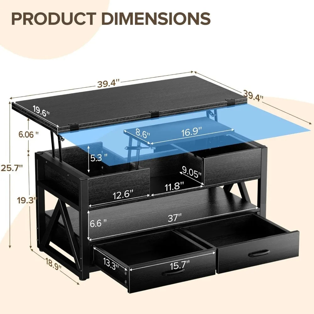 Lift Top Coffee Table Multi-Function Storage Modern Farmhouse Style