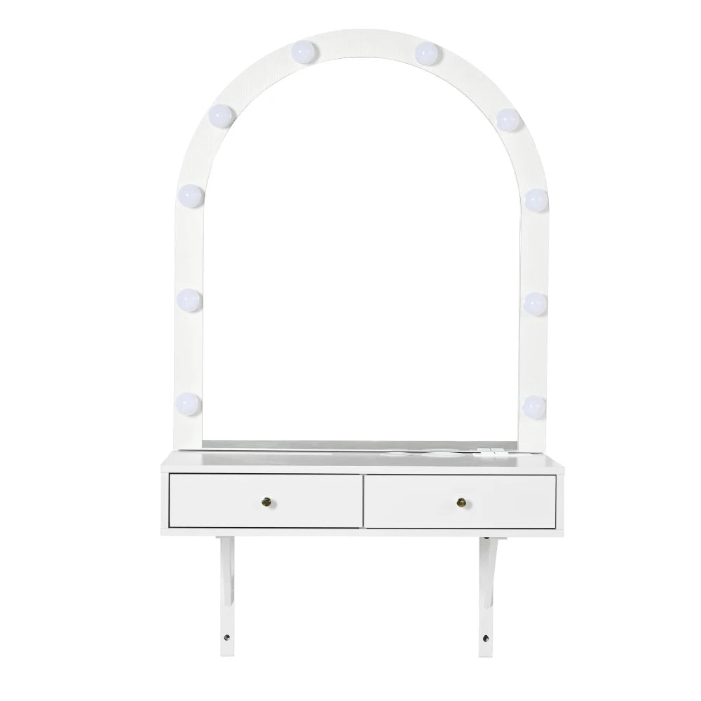 Floating Makeup Vanity Desk with Mirror 3-Color Lights Storage Outlet