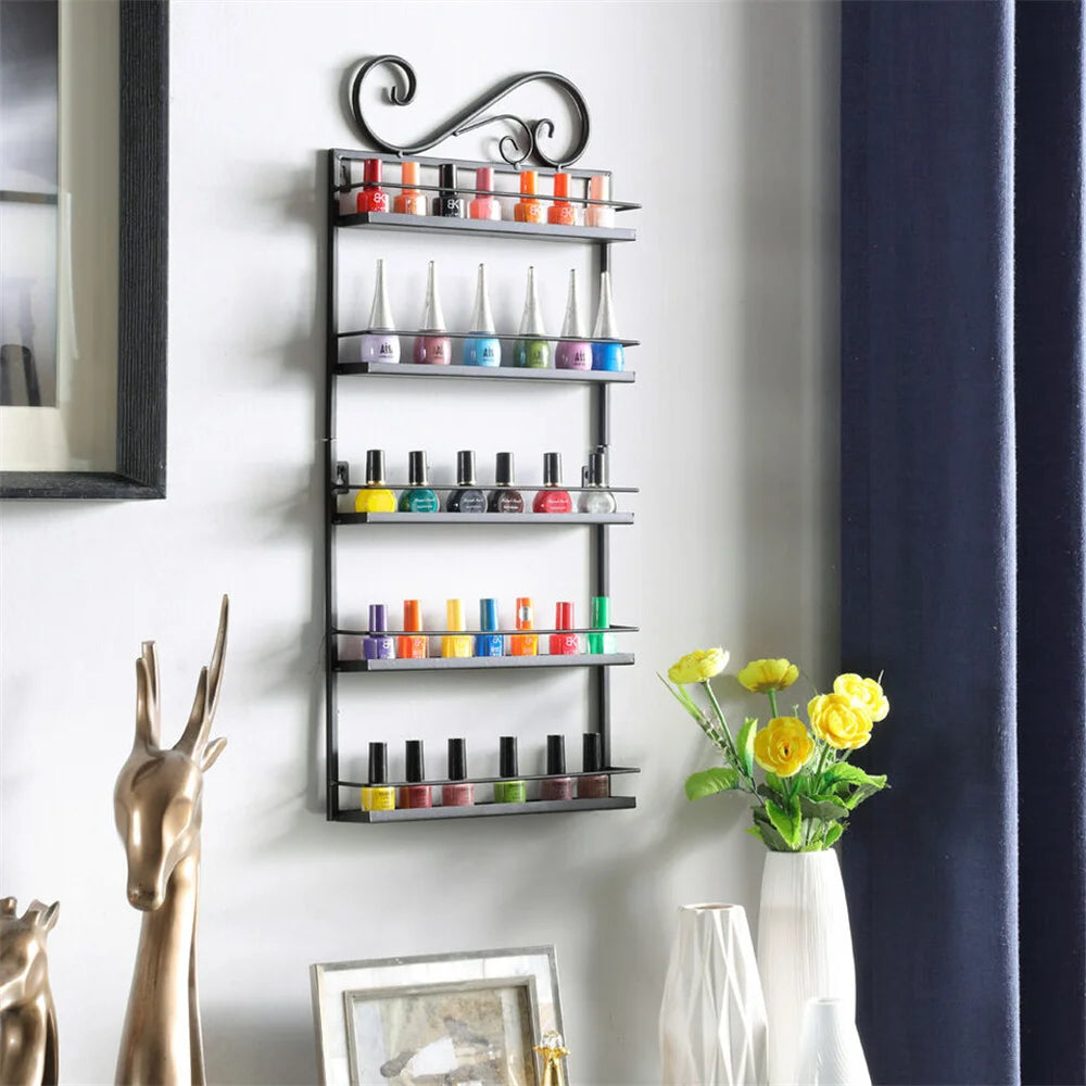 5 Tier Wall Mounted Metal Nail Polish Rack Essential Oil Organizer Shelf