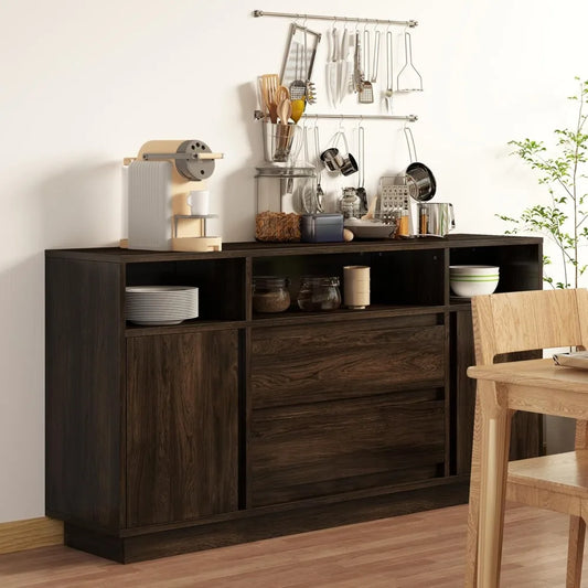 63 Inch Buffet Cabinet Mid Century Modern Storage Sideboard Coffee Bar
