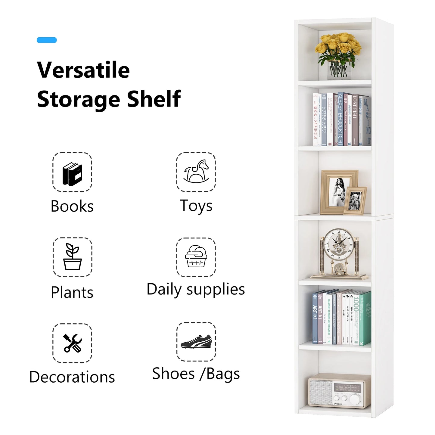 Ljustra 70.9 Inch Tall Narrow Bookcase Modern White Corner Storage Shelf