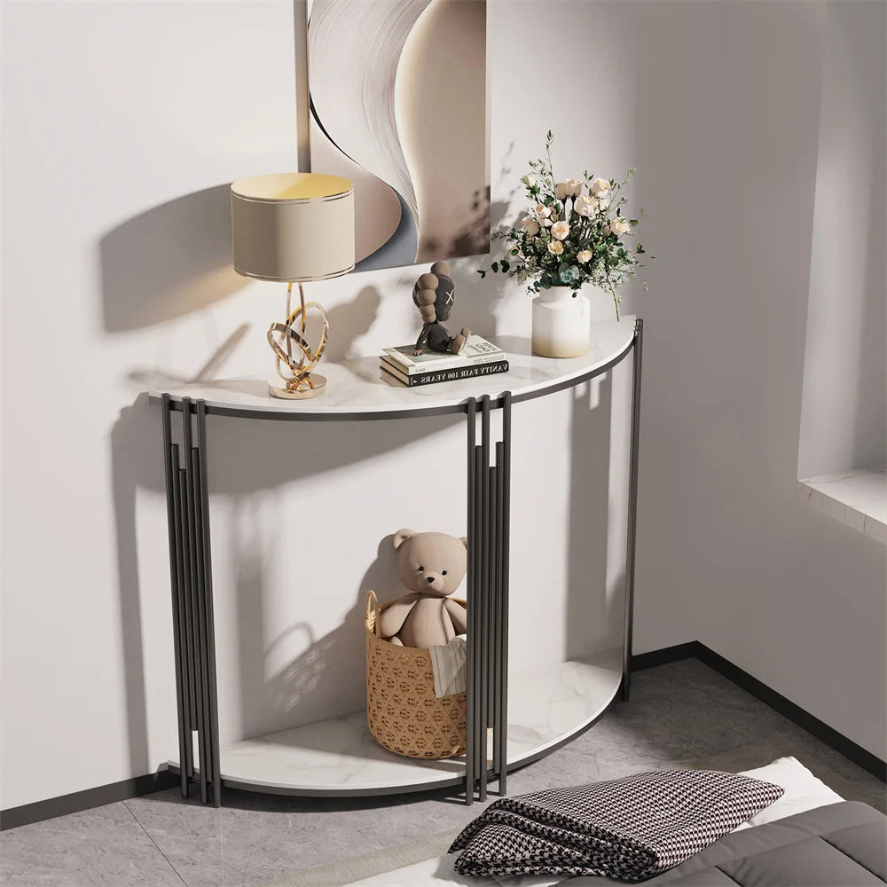 Ljustra Half Moon Console Table with Storage Sintered Stone Top