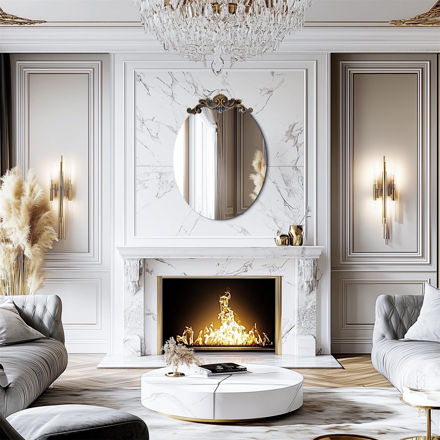 Oval Vintage Baroque Mirror 50/60/70CM Antique Frame Glam Wall Decor