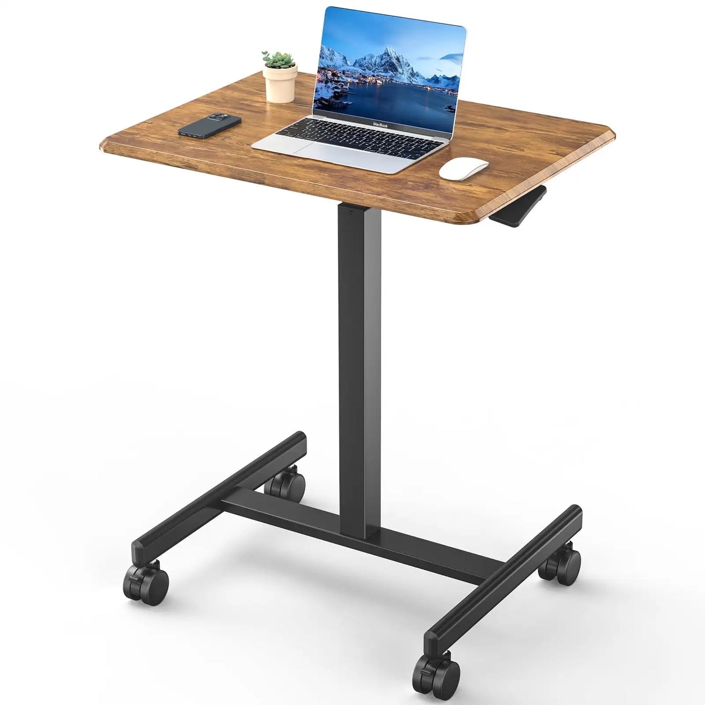 Small Mobile Standing Desk Portable Rolling Laptop Cart Adjustable Height