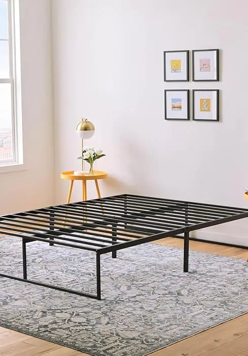 Folding Metal Platform Bed Frame Easy Assembly No Box Spring Needed