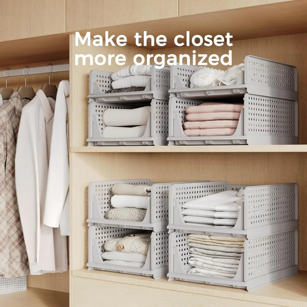 5 Pack Folding Closet Organizers Stackable Plastic Drawer Storage Bins