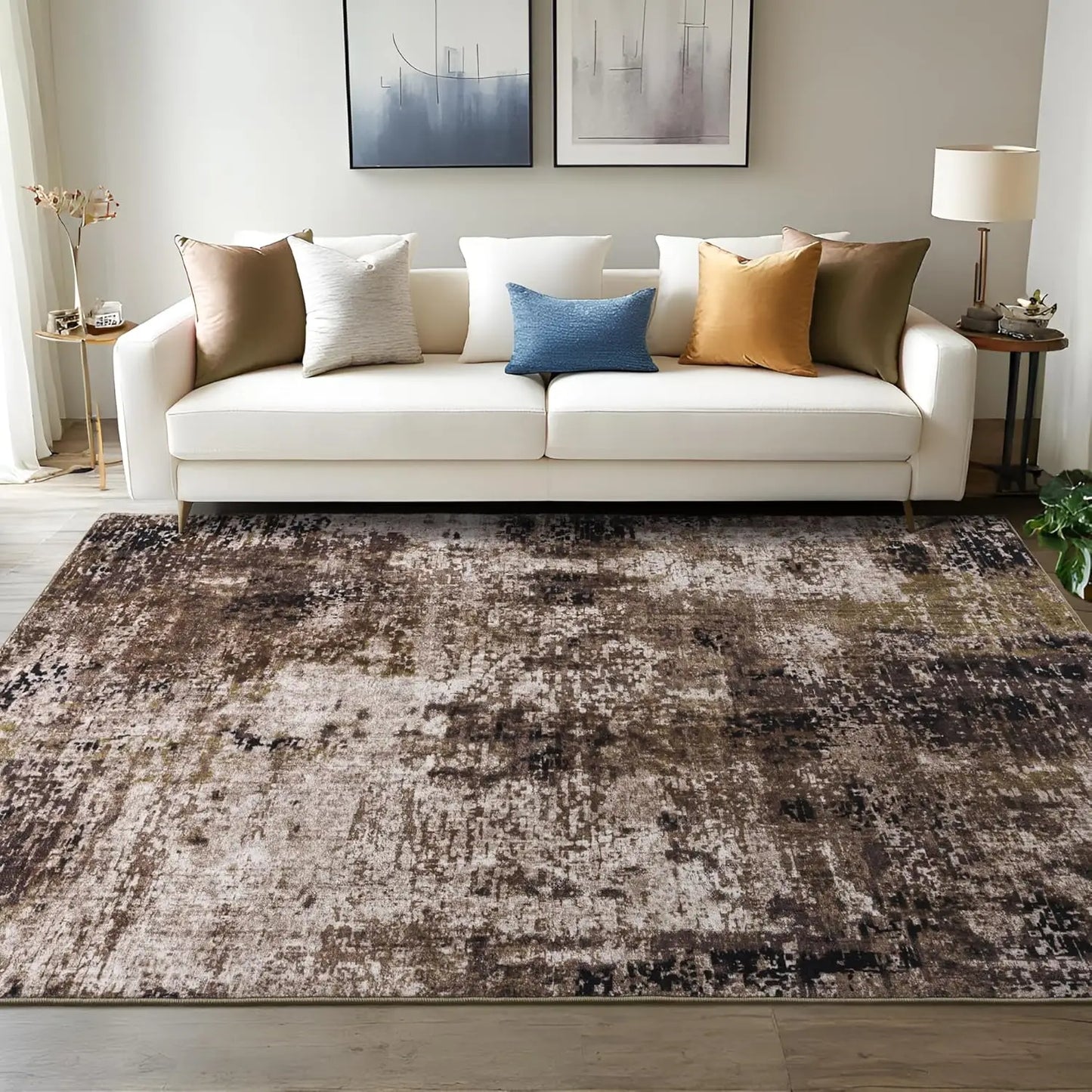 Large Modern Abstract Area Rug Boho Vintage Machine Washable Non Slip
