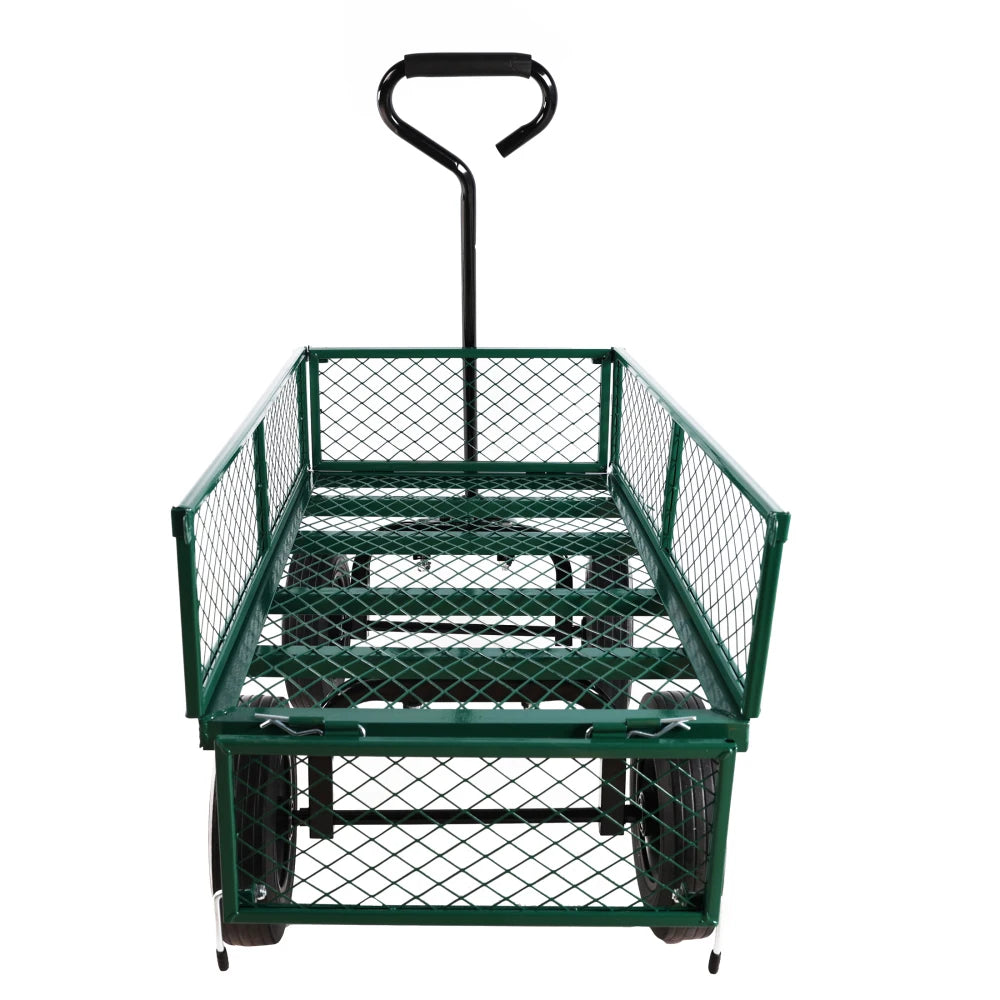 Green Solid Wheel Garden Wagon Cart for Easy Firewood Transport