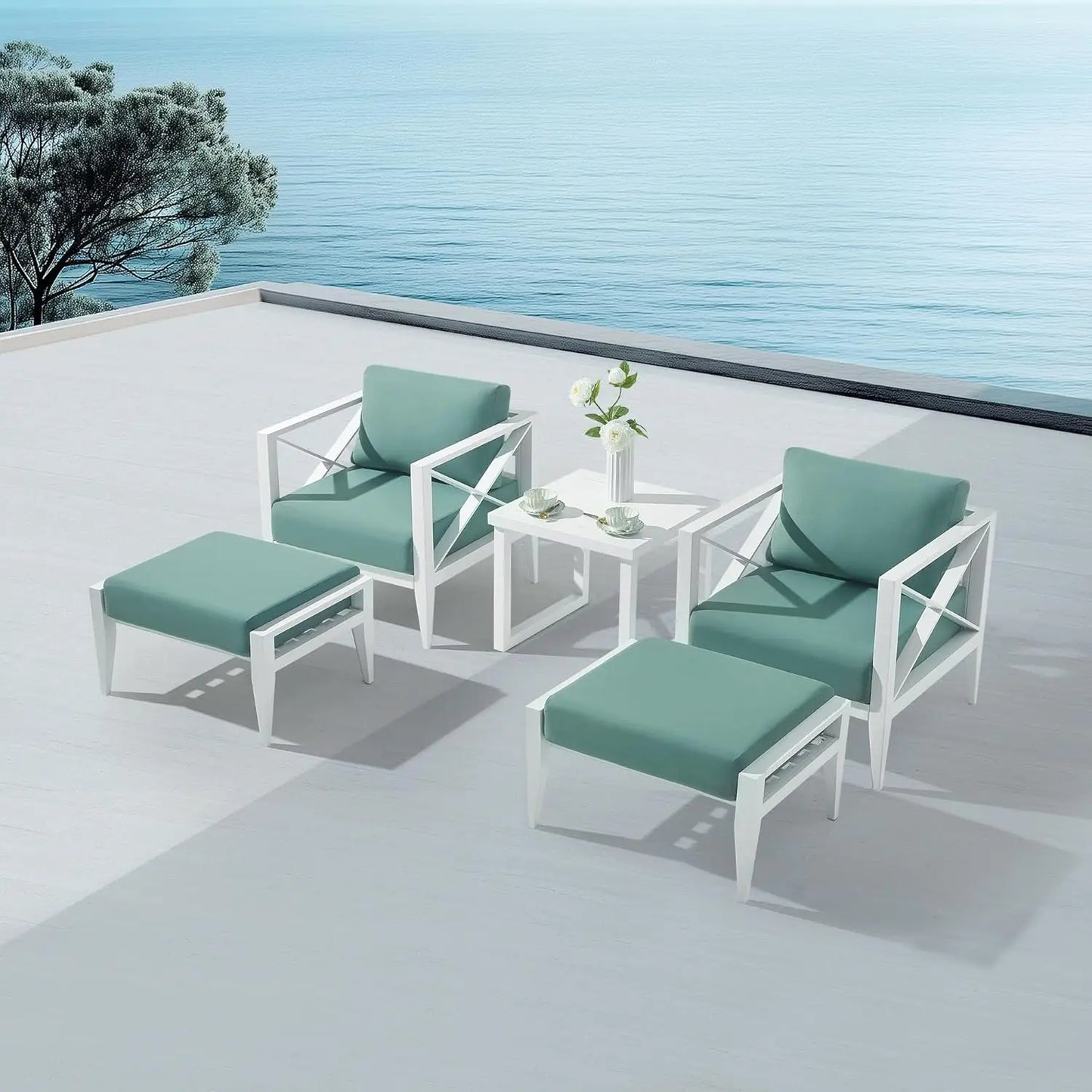 Ljustra Outdoor Aluminum Patio Furniture Set 4-Seater Sofa Coffee Table