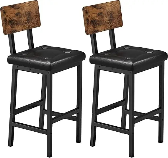 Bar Stools Set of 2 PU Upholstered Stools with Backrest and Footrest