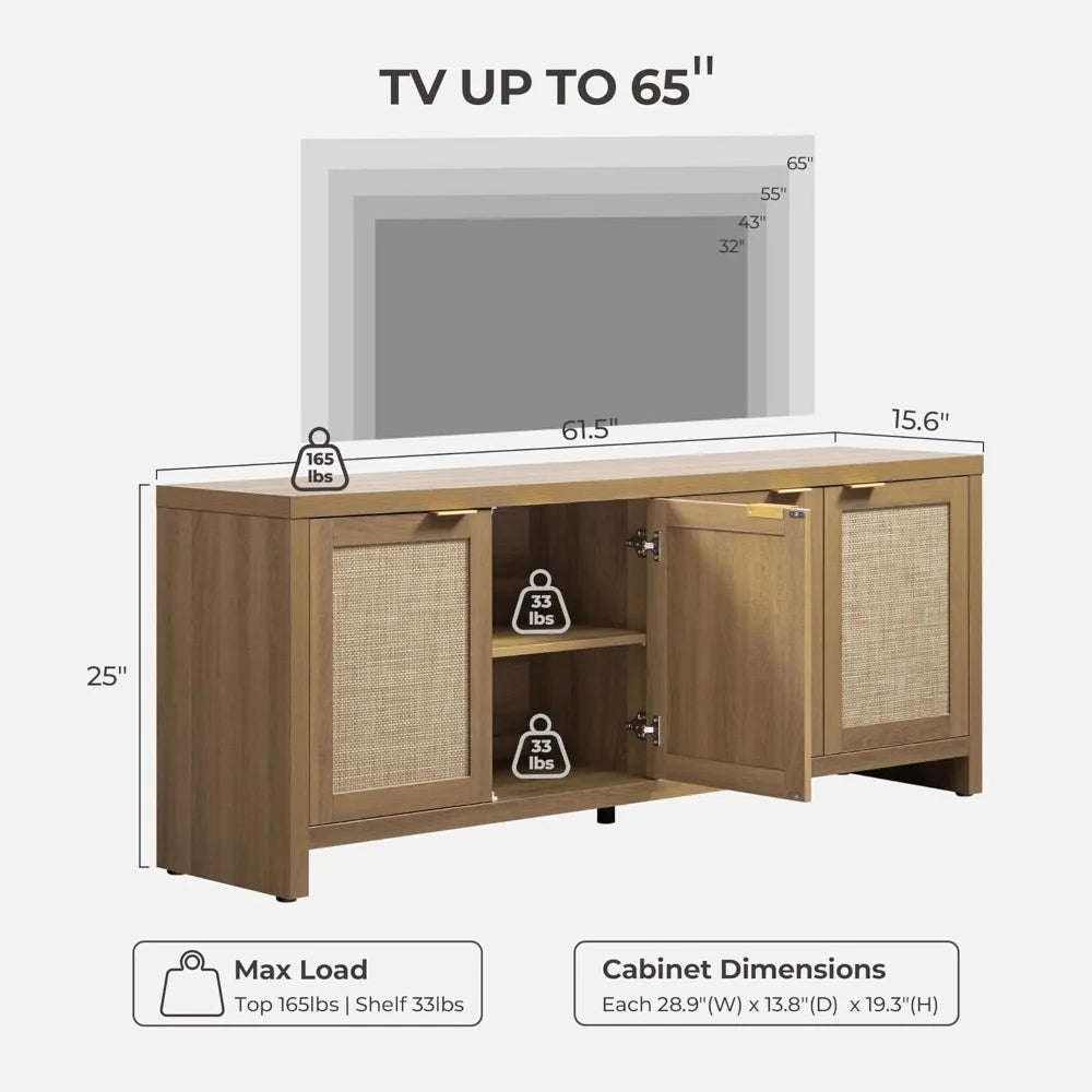 TV Stand Rattan Entertainment Center for Living Room Bedroom Storage