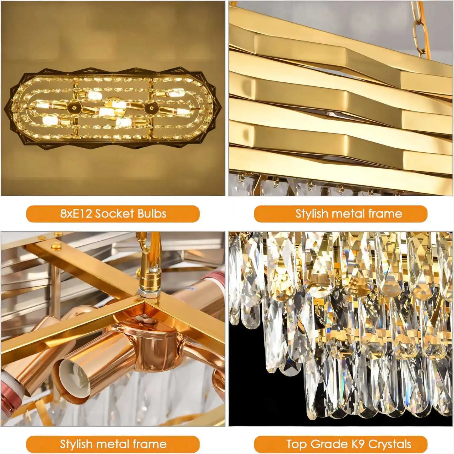 Gold Modern Crystal 8-Light Chandelier for Dining Room Living Room