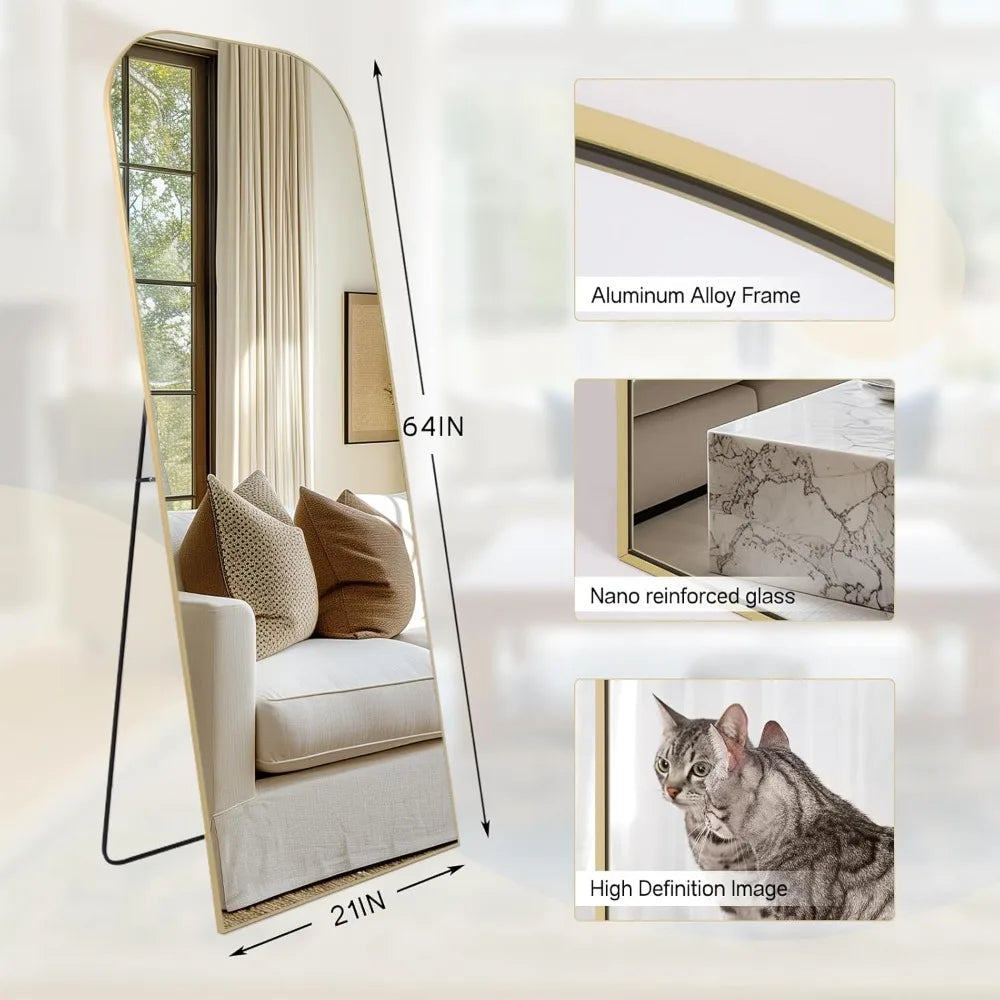 Full Length Freestanding Arched Mirror 64"x21" Wall Mounted Floor Mirror