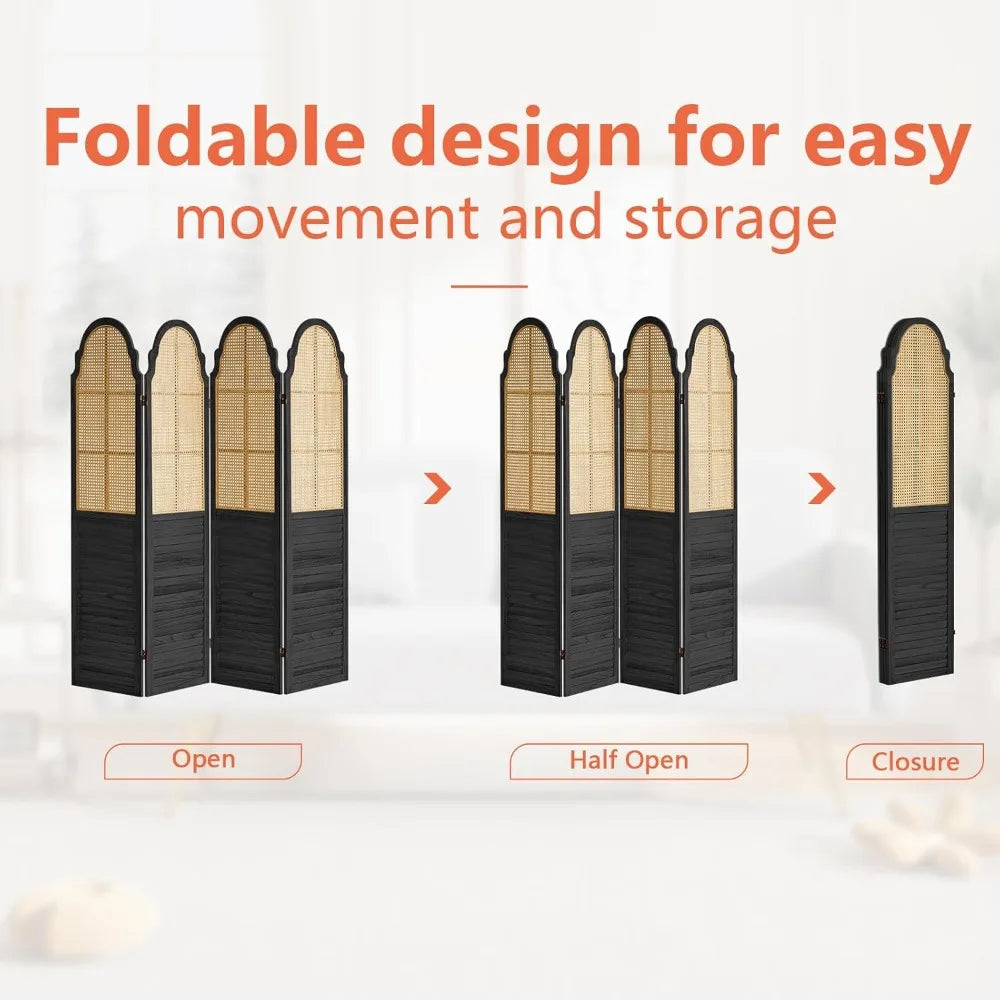 4 Panel Rattan Room Divider Folding Screen Privacy Partitions Modern