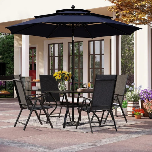 Outdoor Patio Dining Set with Umbrella Folding Chairs Table Set