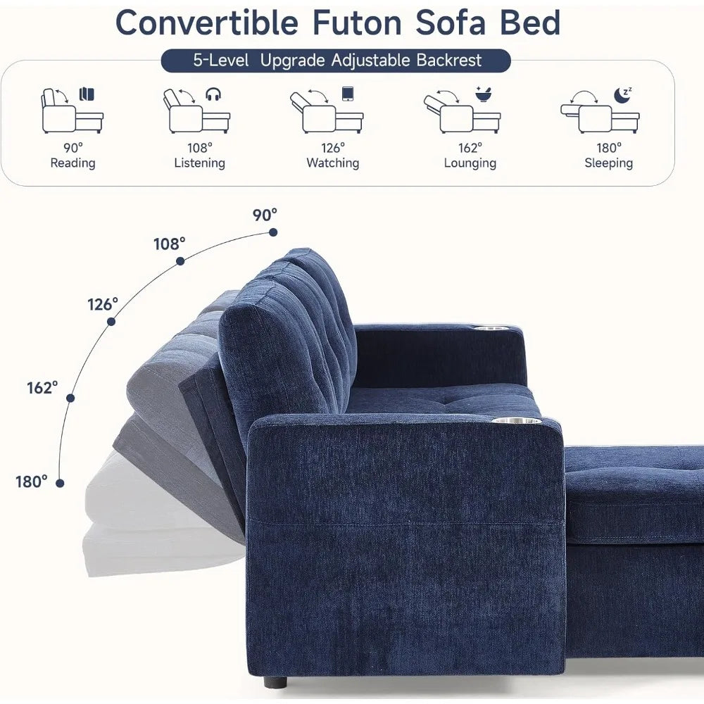 Ljustra Sleeper Sofa Pull Out Couch Bed with Storage Chaise