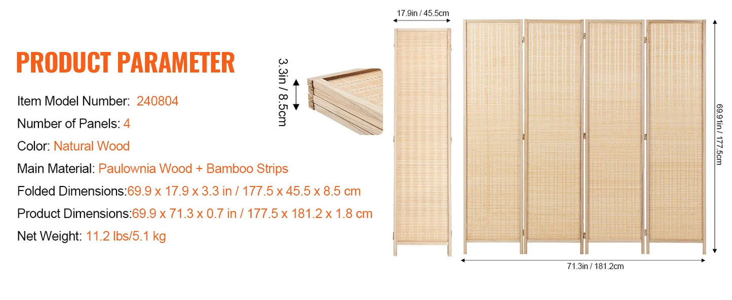 Ljustra 6 Panel Bamboo Room Divider Hand-Woven Folding Privacy Screen