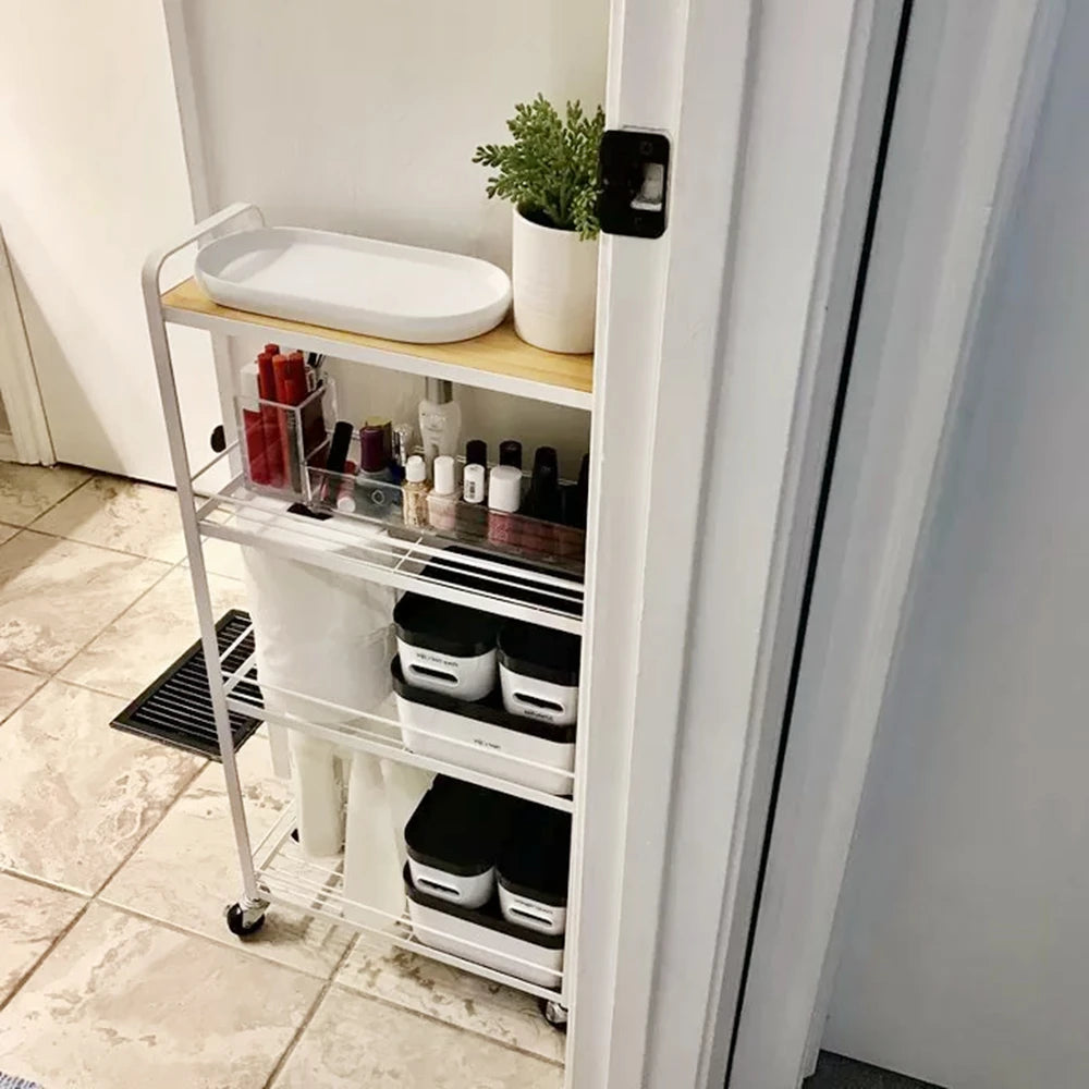 Compact 4 Tier Rolling Cart Metal Utility Storage Cart with Wheels